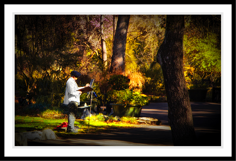 An artist paints the scene at Descanso Gardens.